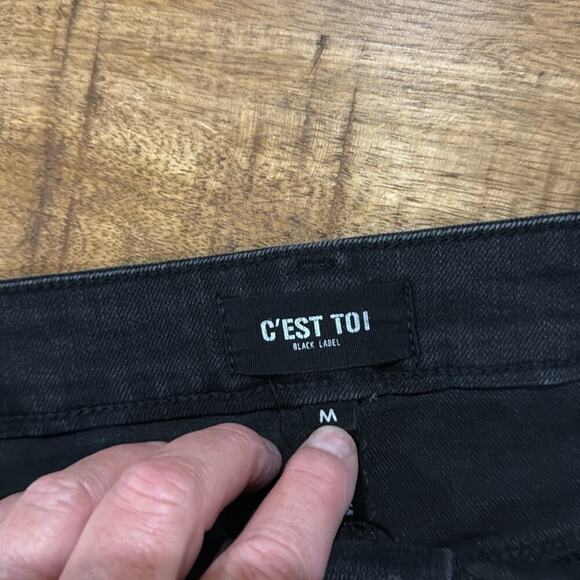 C'Est Toi Black Raw Hem Button Fly Jean Skirt Size M - Picture 3 of 4